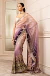 Buy_Tarun Tahiliani_Peach Drape Sheer Silk Embroidered Floral Scoop Neck Lehenga Saree Set _at_Aza_Fashions