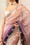 Buy_Tarun Tahiliani_Peach Drape Sheer Silk Embroidered Floral Scoop Neck Lehenga Saree Set _Online_at_Aza_Fashions