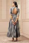 Shop_Tarun Tahiliani_Grey Handloom Embellished High Neck Anarkali Dress _at_Aza_Fashions