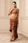 Buy_Tarun Tahiliani_Maroon Handwoven Cotton Printed Floral Draped Skirt _at_Aza_Fashions