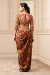 Shop_Tarun Tahiliani_Maroon Handwoven Cotton Printed Floral Draped Skirt _at_Aza_Fashions