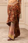 Tarun Tahiliani_Maroon Handwoven Cotton Printed Floral Draped Skirt _Online_at_Aza_Fashions