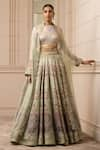 Buy_Tarun Tahiliani_Green Lehenga Kasab Satin Printed Floral Cape Open And Set _at_Aza_Fashions