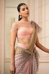Buy_Tarun Tahiliani_Pink Concept Saree Georgette Printed Floral Round Draped Set _Online_at_Aza_Fashions