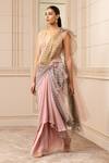 Tarun Tahiliani_Pink Concept Saree: Georgette Printed Floral Cascade Draped Set For Women_Online_at_Aza_Fashions