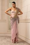 Buy_Tarun Tahiliani_Pink Concept Saree: Georgette Printed Cascade Draped With Corset For Women_at_Aza_Fashions