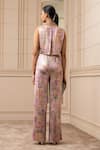 Shop_Tarun Tahiliani_Purple Foil Jersey Printed Floral Open Gilet _at_Aza_Fashions