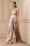 Buy_Tarun Tahiliani_Purple Jumpsuit Foil Jersey Printed Floral Notched  _at_Aza_Fashions