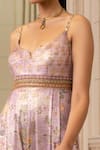 Tarun Tahiliani_Purple Jumpsuit Foil Jersey Printed Floral Notched  _Online_at_Aza_Fashions