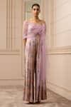 Buy_Tarun Tahiliani_Purple Jumpsuit Foil Jersey Printed Floral Notched  _at_Aza_Fashions