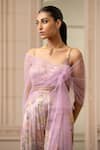 Buy_Tarun Tahiliani_Purple Jumpsuit Foil Jersey Printed Floral Notched  _Online_at_Aza_Fashions