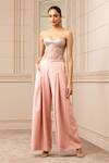 Buy_Tarun Tahiliani_Pink Corset Indian Tulle Embroidered Faux Diamonds Sweetheart And Trouser Set _at_Aza_Fashions