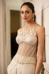 Tarun Tahiliani_White Corsettulle Embroidered Faux Diamonds Round Corset And Trouser Set _Online_at_Aza_Fashions