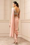 Shop_Tarun Tahiliani_Pink Chiffon Embroidered V Neck Dhoti Draped Saree With Blouse _at_Aza_Fashions