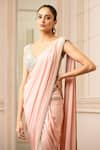 Tarun Tahiliani_Pink Chiffon Embroidered V Neck Dhoti Draped Saree With Blouse _Online_at_Aza_Fashions