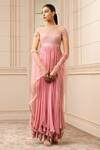 Buy_Tarun Tahiliani_Pink Anarkali Dolly Chiffon, Churidar Stretch Net, Embroidered Set _at_Aza_Fashions