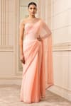 Buy_Tarun Tahiliani_Peach Saree Chiffon Embroidered Crystal Straight With Work Blouse _at_Aza_Fashions