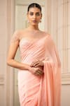 Buy_Tarun Tahiliani_Peach Saree Chiffon Embroidered Crystal Straight With Work Blouse _Online_at_Aza_Fashions