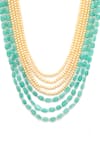 Ruby Raang_Green Beads And Pearl Layered Handcrafted Necklace _Online_at_Aza_Fashions