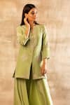 Buy_Sana Barreja_Green Crepe Round Embroidered Kurta And Draped Pant Set _Online_at_Aza_Fashions