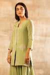 Shop_Sana Barreja_Green Crepe Round Embroidered Kurta And Draped Pant Set _Online_at_Aza_Fashions