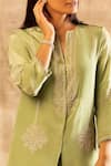 Sana Barreja_Green Crepe Round Embroidered Kurta And Draped Pant Set _at_Aza_Fashions