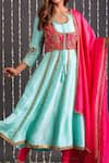 Buy_Kefi Collections_Blue Silk Blend Hand Embroidered Falak Long Anarkali Pyjama Set  _Online_at_Aza_Fashions