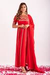Kefi Collections_Red Viscose, Georgette, Lycra Embroidery Round Falak Hand Anarkali Pyjama Set_Online_at_Aza_Fashions
