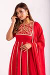 Buy_Kefi Collections_Red Viscose, Georgette, Lycra Embroidery Round Falak Hand Anarkali Pyjama Set_Online_at_Aza_Fashions