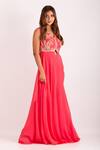 Kefi Collections_Pink Viscose, Georgette Embroidery V-neck Falak Flowy Jumpsuit _Online_at_Aza_Fashions