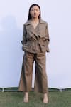 Kavya Singh Kundu_Beige Cotton Sequins Collared Plain Jacket Top With Pant _Online_at_Aza_Fashions