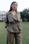 Buy_Kavya Singh Kundu_Beige Cotton Sequins Collared Plain Jacket Top With Pant _Online_at_Aza_Fashions
