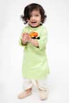 Buy_Fayon Kids_Green Cotton, Silk Embroidery Kurta And Dhoti Pant Set _at_Aza_Fashions