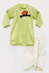 Fayon Kids_Green Cotton, Silk Embroidery Kurta And Dhoti Pant Set _Online_at_Aza_Fashions