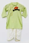 Buy_Fayon Kids_Green Cotton, Silk Embroidery Kurta And Dhoti Pant Set _Online_at_Aza_Fashions