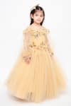 Buy_Fayon Kids_Gold Applique Flared Gown For Girls_at_Aza_Fashions