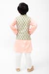 Shop_Fayon Kids_Green Cotton, Silk Floral Printed Bundi And Kurta Set _at_Aza_Fashions