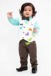 Buy_Fayon Kids_Blue Cotton Applique, Fabric Flowers Dinosaur Motif Waistcoat And Pant Set_at_Aza_Fashions