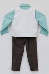 Buy_Fayon Kids_Blue Cotton Applique, Fabric Flowers Dinosaur Motif Waistcoat And Pant Set_Online_at_Aza_Fashions