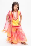 Buy_Fayon Kids_Yellow Cotton, Silk, Kota Doria Embroidery, Patti, Tassels Kurta Set _at_Aza_Fashions
