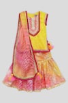 Buy_Fayon Kids_Yellow Cotton, Silk, Kota Doria Embroidery, Patti, Tassels Kurta Set _Online_at_Aza_Fashions