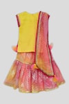 Shop_Fayon Kids_Yellow Cotton, Silk, Kota Doria Embroidery, Patti, Tassels Kurta Set _Online_at_Aza_Fashions