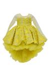 Fayon Kids_Yellow Net Applique Embroidered High-low Gown _Online_at_Aza_Fashions
