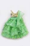 Shop_Fayon Kids_Green Net, Organza Sequins, Fabric Flowers Embellished Lehenga Set _at_Aza_Fashions