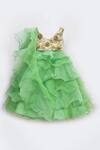 Buy_Fayon Kids_Green Net, Organza Sequins, Fabric Flowers Embellished Lehenga Set _at_Aza_Fashions