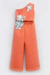 Buy Fayon Kids Orange Neoprene Fabric Flowers, Embroidery Embellished Crop Top And Pant Set at Aza Fashions Buy_Fayon Kids_Orange Neoprene Fabric Flowers, Embroidery Embellished Crop Top And Pant Set _at_Aza_Fashions