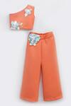 Fayon Kids Orange Neoprene Fabric Flowers, Embroidery Embellished Crop Top And Pant Set Online at Aza Fashions Fayon Kids_Orange Neoprene Fabric Flowers, Embroidery Embellished Crop Top And Pant Set _Online_at_Aza_Fashions