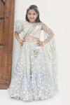 Buy_Fayon Kids_Blue Net Pearls, Embroidery Lehenga Set _at_Aza_Fashions