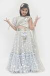 Fayon Kids_Blue Net Pearls, Embroidery Lehenga Set _Online_at_Aza_Fashions