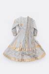 Shop_Fayon Kids_Grey Net Tassels, Glitter Embroidered Anarkali With Attached Dupatta _at_Aza_Fashions
